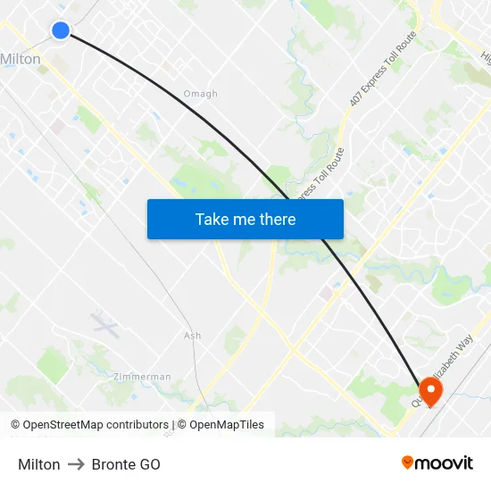 Milton to Bronte GO map
