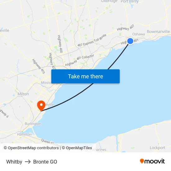 Whitby to Bronte GO map