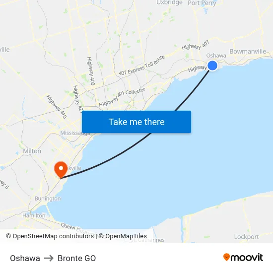 Oshawa to Bronte GO map