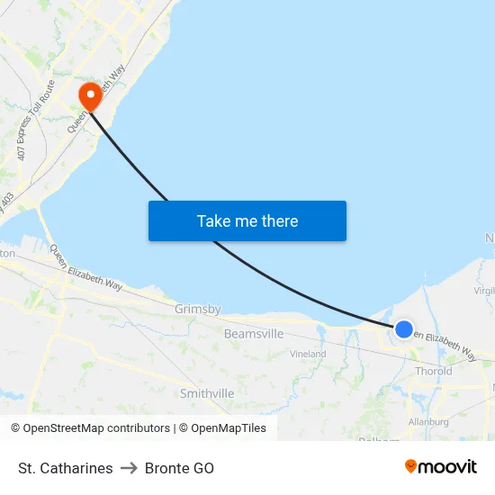 St. Catharines to Bronte GO map