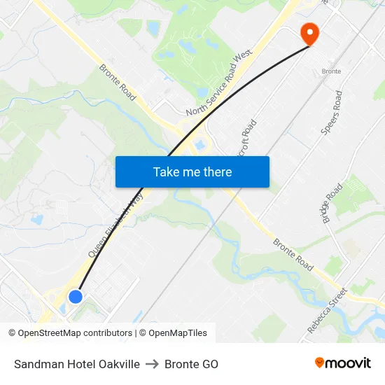 Sandman Hotel Oakville to Bronte GO map