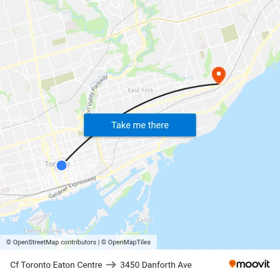 Cf Toronto Eaton Centre to 3450 Danforth Ave map