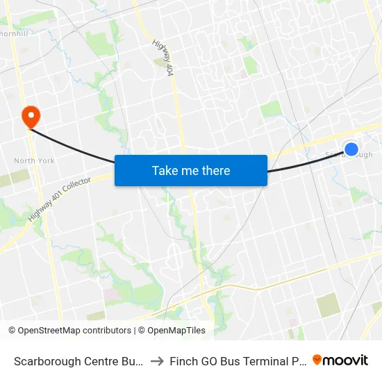 Scarborough Centre Bus Terminal to Finch GO Bus Terminal Platform 15 map