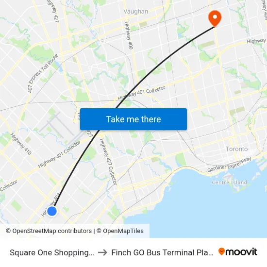 Square One Shopping Centre to Finch GO Bus Terminal Platform 15 map
