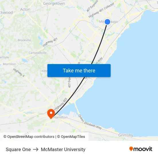 Square One to McMaster University map