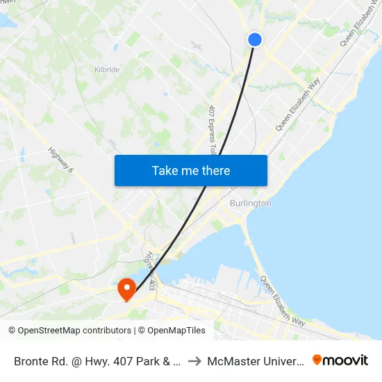Bronte Rd. @ Hwy. 407 Park & Ride to McMaster University map