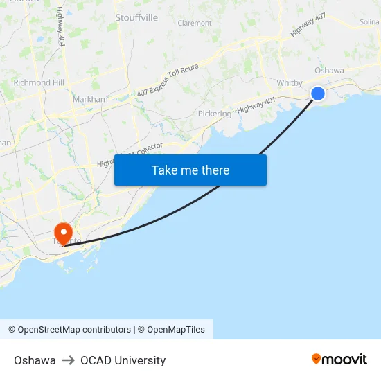 Oshawa to OCAD University map