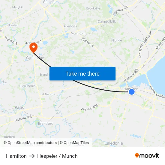 Hamilton to Hespeler / Munch map