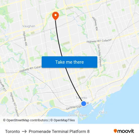Toronto to Promenade Terminal Platform 8 map