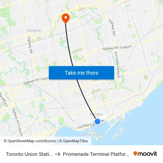 Toronto Union Station to Promenade Terminal Platform 8 map