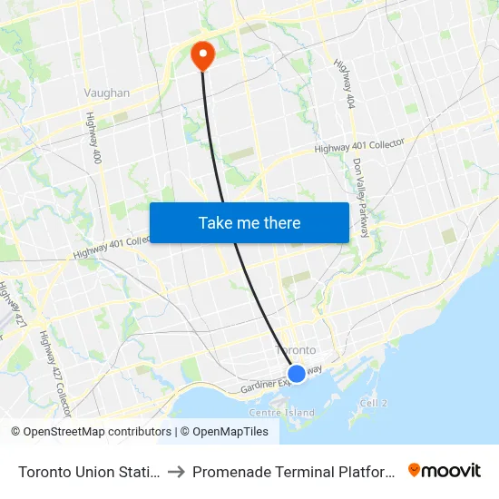 Toronto Union Station to Promenade Terminal Platform 8 map