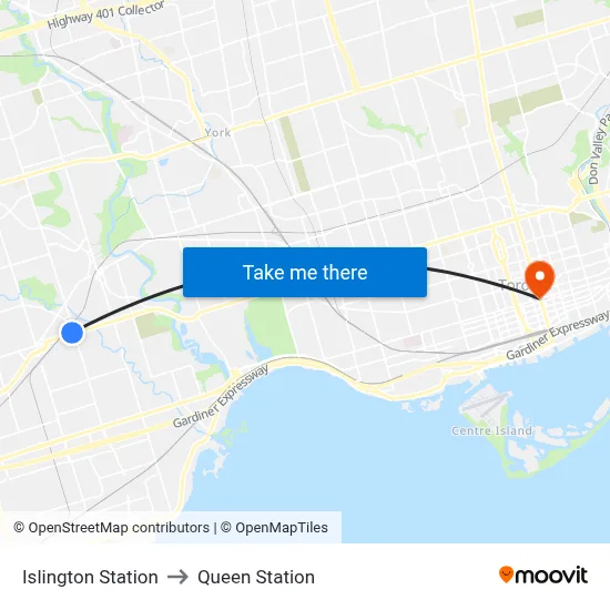 Islington Station to Queen Station map