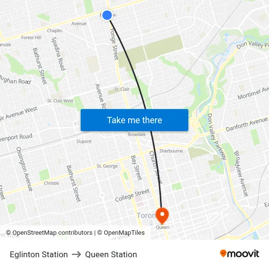 Eglinton Station to Queen Station map