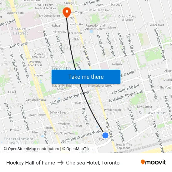 Hockey Hall of Fame to Chelsea Hotel, Toronto map