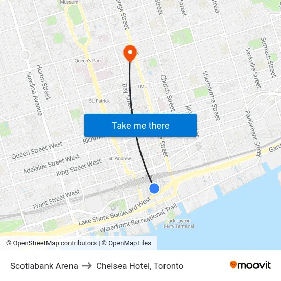 Scotiabank Arena to Chelsea Hotel, Toronto map