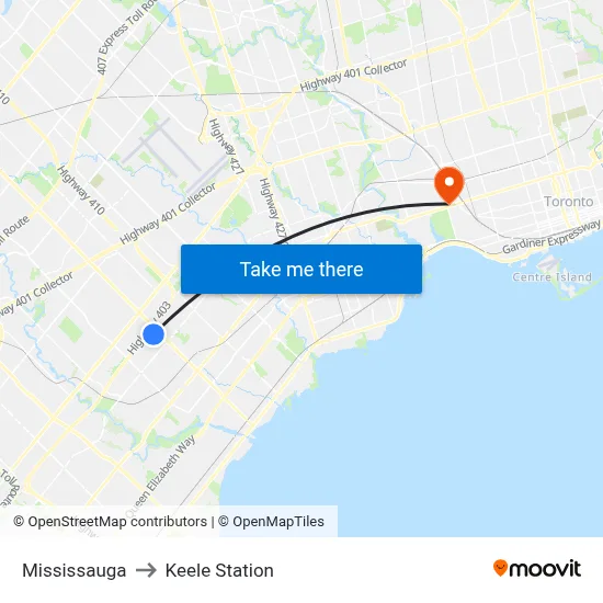 Mississauga to Keele Station map