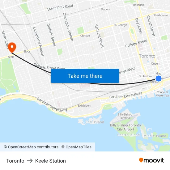 Toronto to Keele Station map