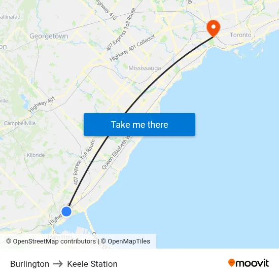 Burlington to Keele Station map