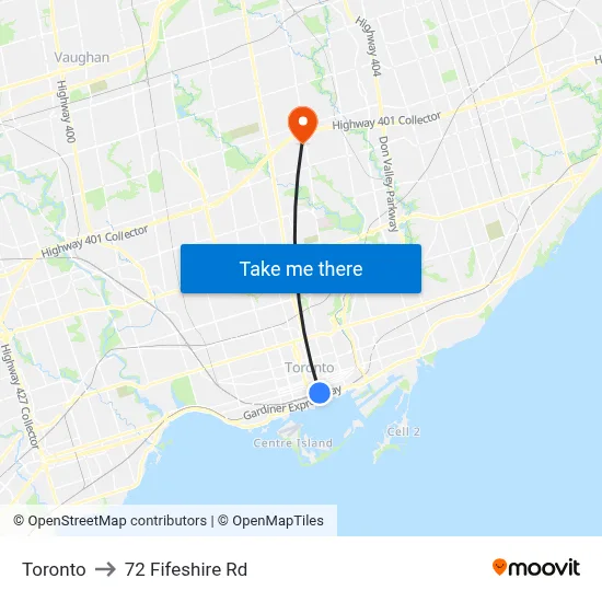 Toronto to 72 Fifeshire Rd map