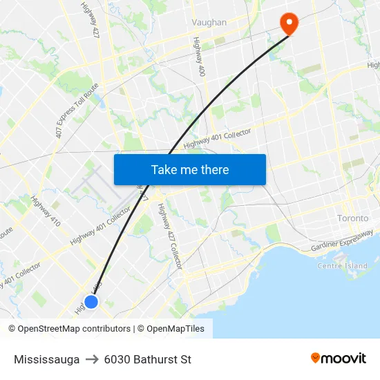 Mississauga to 6030 Bathurst St map