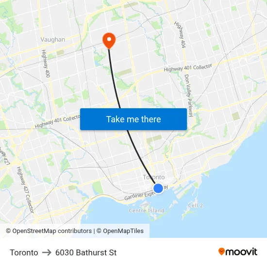 Toronto to 6030 Bathurst St map
