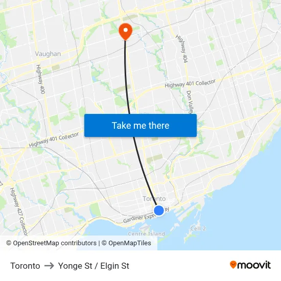 Toronto to Yonge St / Elgin St map