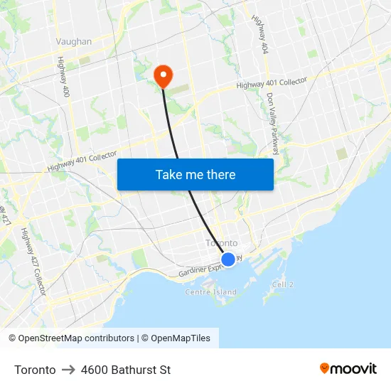 Toronto to 4600 Bathurst St map