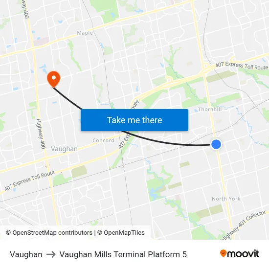Vaughan to Vaughan Mills Terminal Platform 5 map