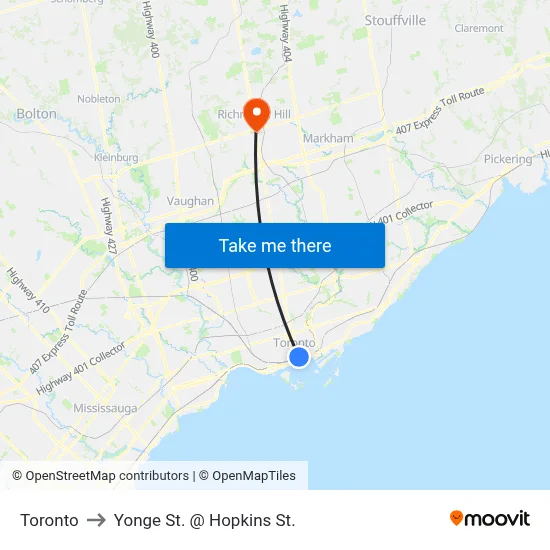 Toronto to Yonge St. @ Hopkins St. map