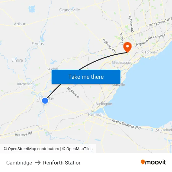 Cambridge to Renforth Station map