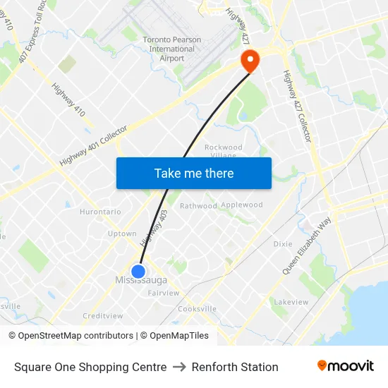 Square One Shopping Centre to Renforth Station map