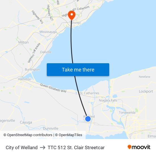 City of Welland to TTC 512 St. Clair Streetcar map