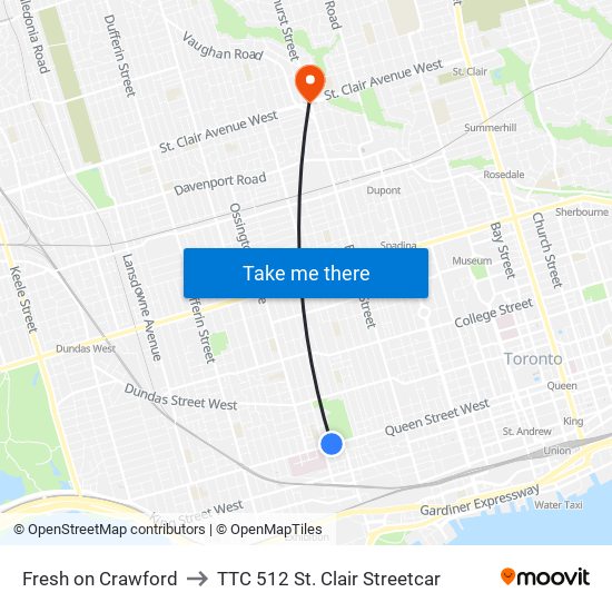 Fresh on Crawford to TTC 512 St. Clair Streetcar map