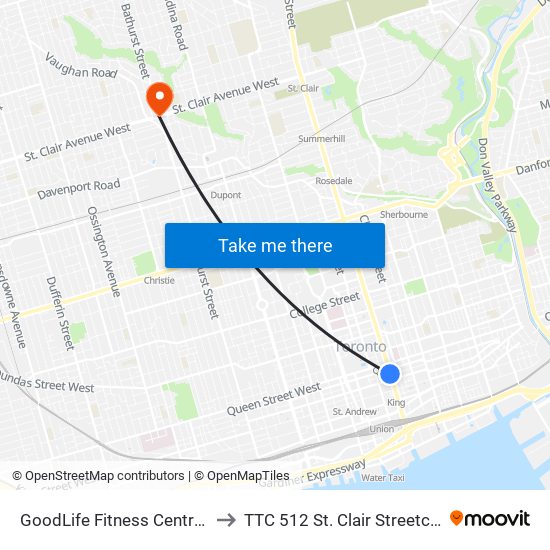 GoodLife Fitness Centres to TTC 512 St. Clair Streetcar map