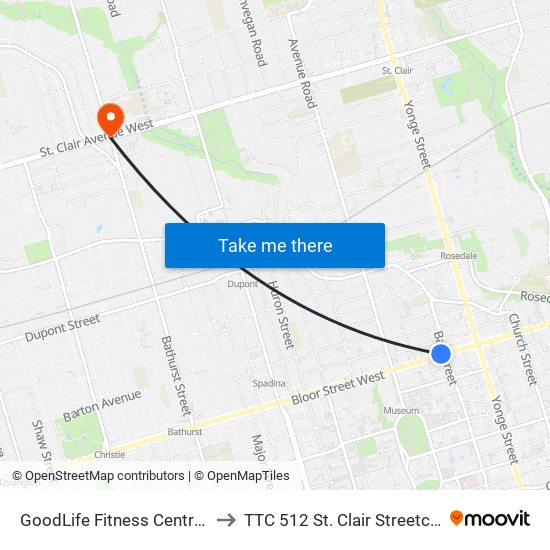 GoodLife Fitness Centres to TTC 512 St. Clair Streetcar map