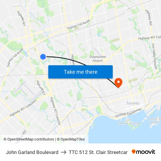 John Garland Boulevard to TTC 512 St. Clair Streetcar map