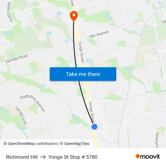 Richmond Hill to Yonge St Stop # 5780 map