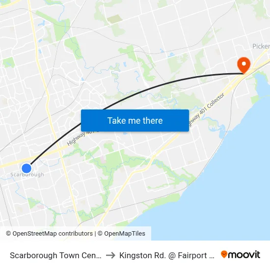 Scarborough Town Centre to Kingston Rd. @ Fairport Rd. map