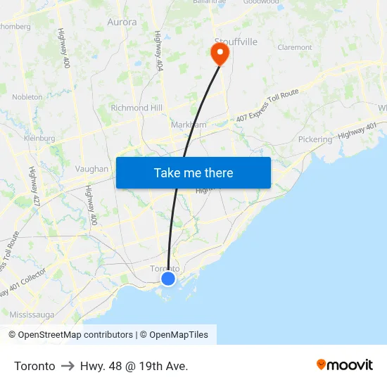 Toronto to Hwy. 48 @ 19th Ave. map