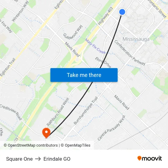 Square One to Erindale GO map