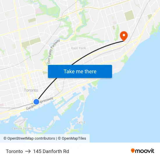 Toronto to 145 Danforth Rd map