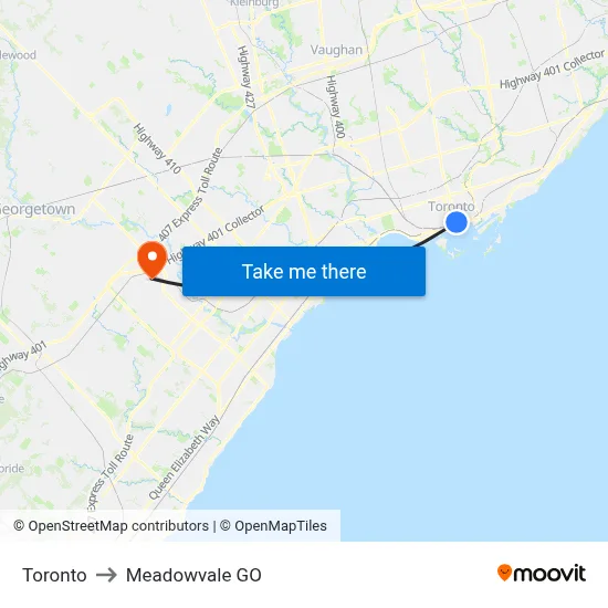 Toronto to Meadowvale GO map