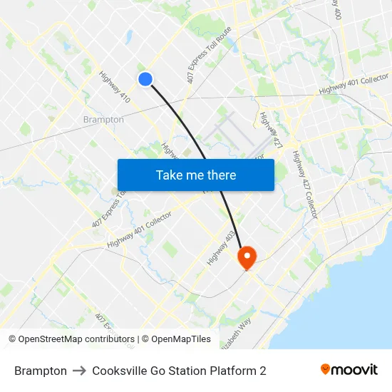 Brampton to Cooksville Go Station Platform 2 map