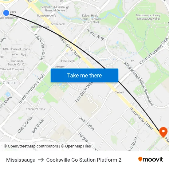 Mississauga to Cooksville Go Station Platform 2 map