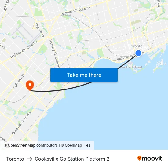 Toronto to Cooksville Go Station Platform 2 map