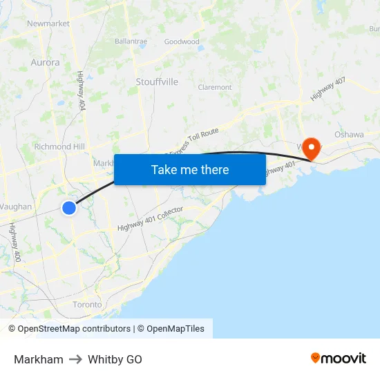 Markham to Whitby GO map