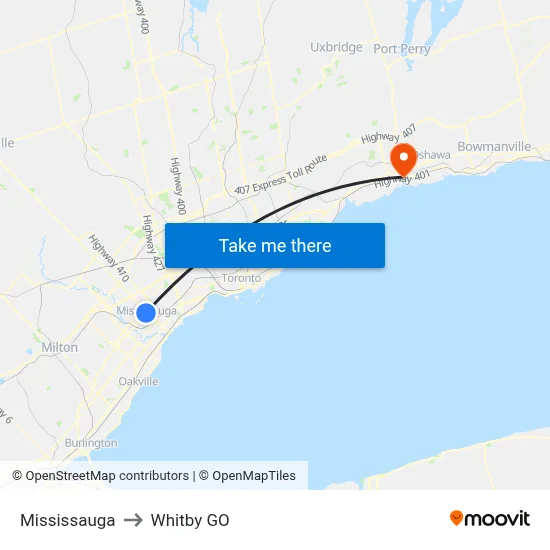 Mississauga to Whitby GO map