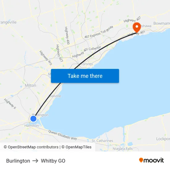 Burlington to Whitby GO map