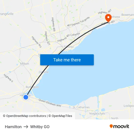 Hamilton to Whitby GO map
