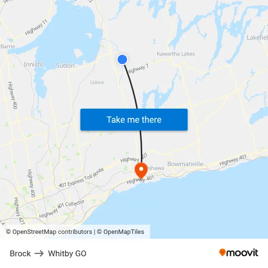 Brock to Whitby GO map